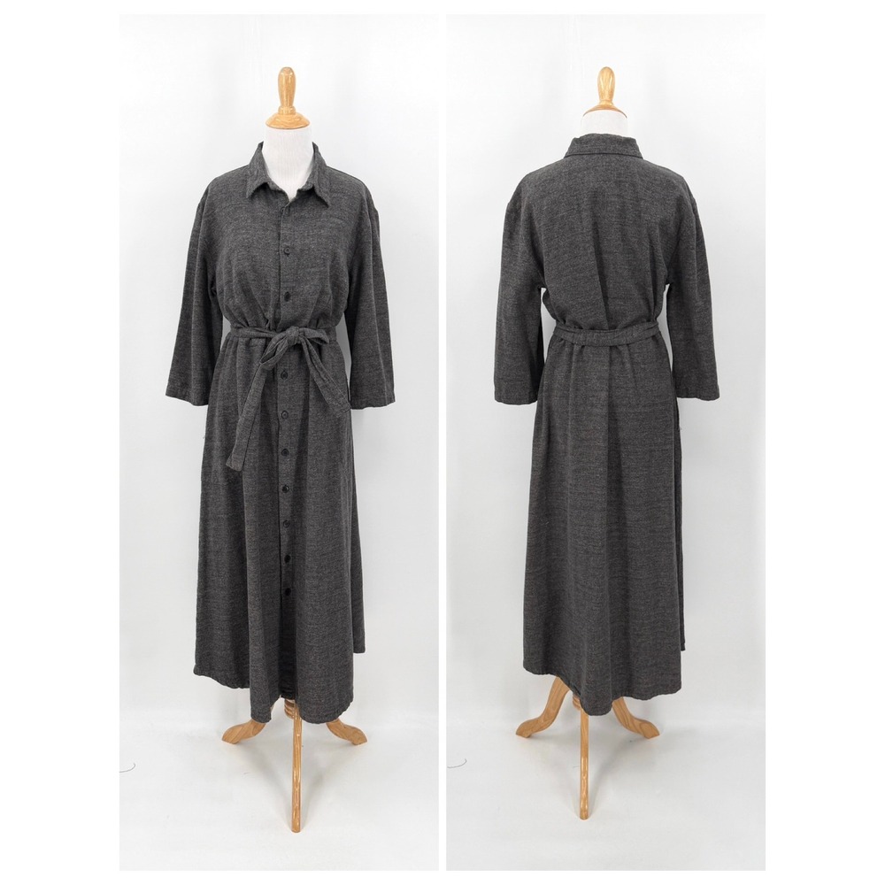 CP SHADES Flannel Shirtdress Women Medium Gray Button Up Midi Casual Lagenlook